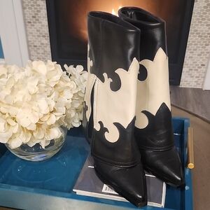 Elegant Black and Cream Heeled Boots